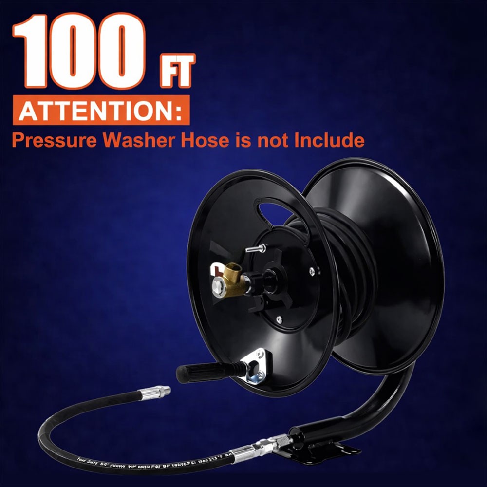 Interstate Pneumatics PW7190 3/8 Inch x 100′ Steel Hose Reel with Swivel Fitting