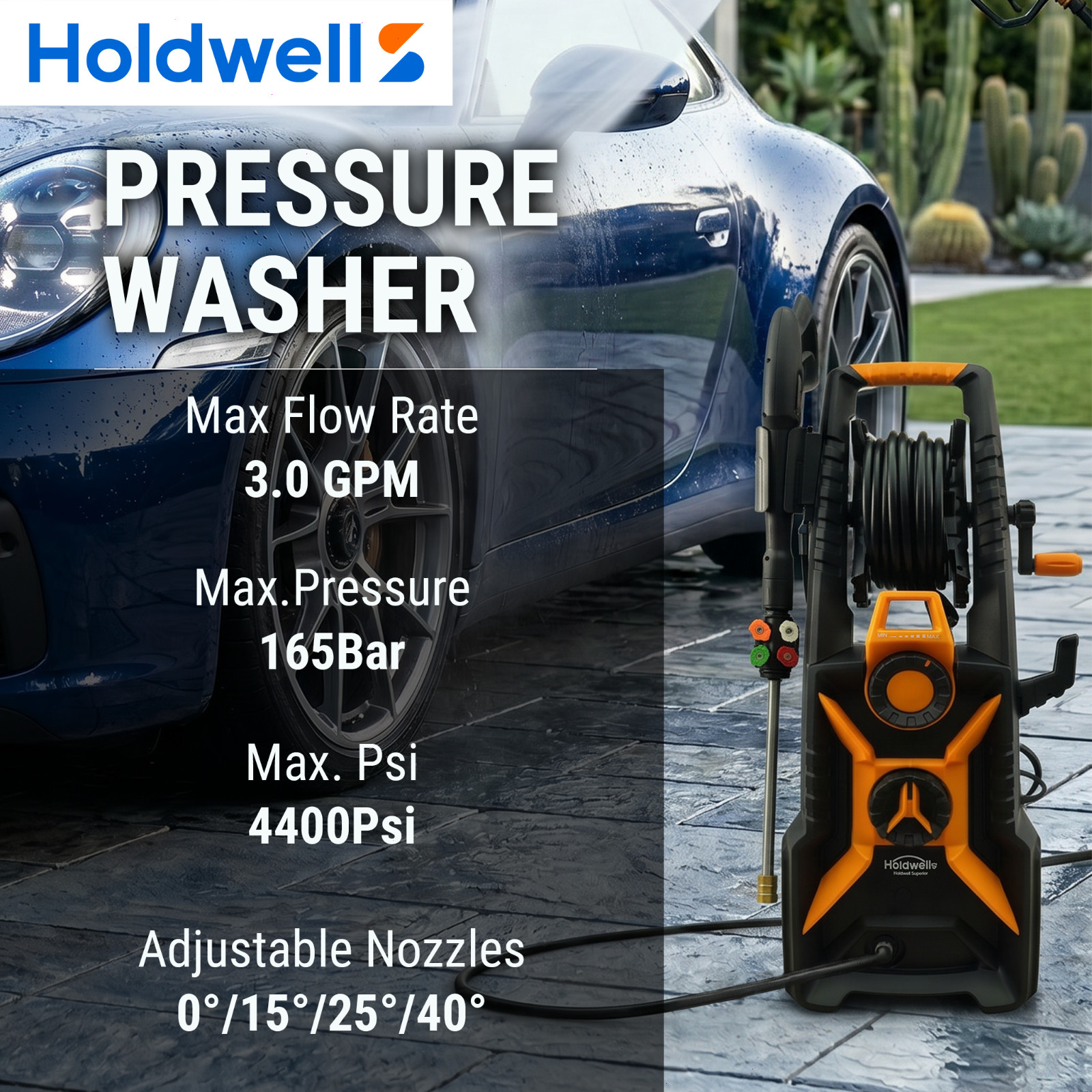 HoldwellS 4400PSI Pressure Washer Upgrade with Pressure Regulato Inlet Hose