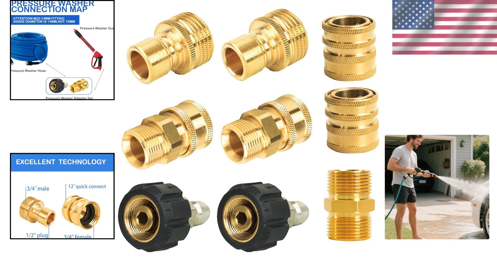 9-Pack Pressure Washer Adapter Set: M22 Quick Disconnect for Optimal Cleaning