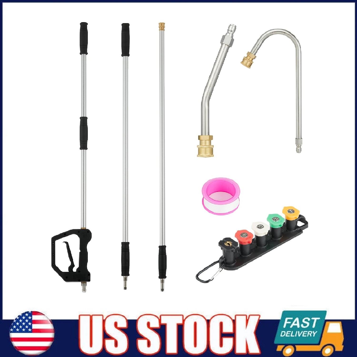 12FT Adjustable Pressure Washer Extension Wand Set , Telescopic Aluminum Lance