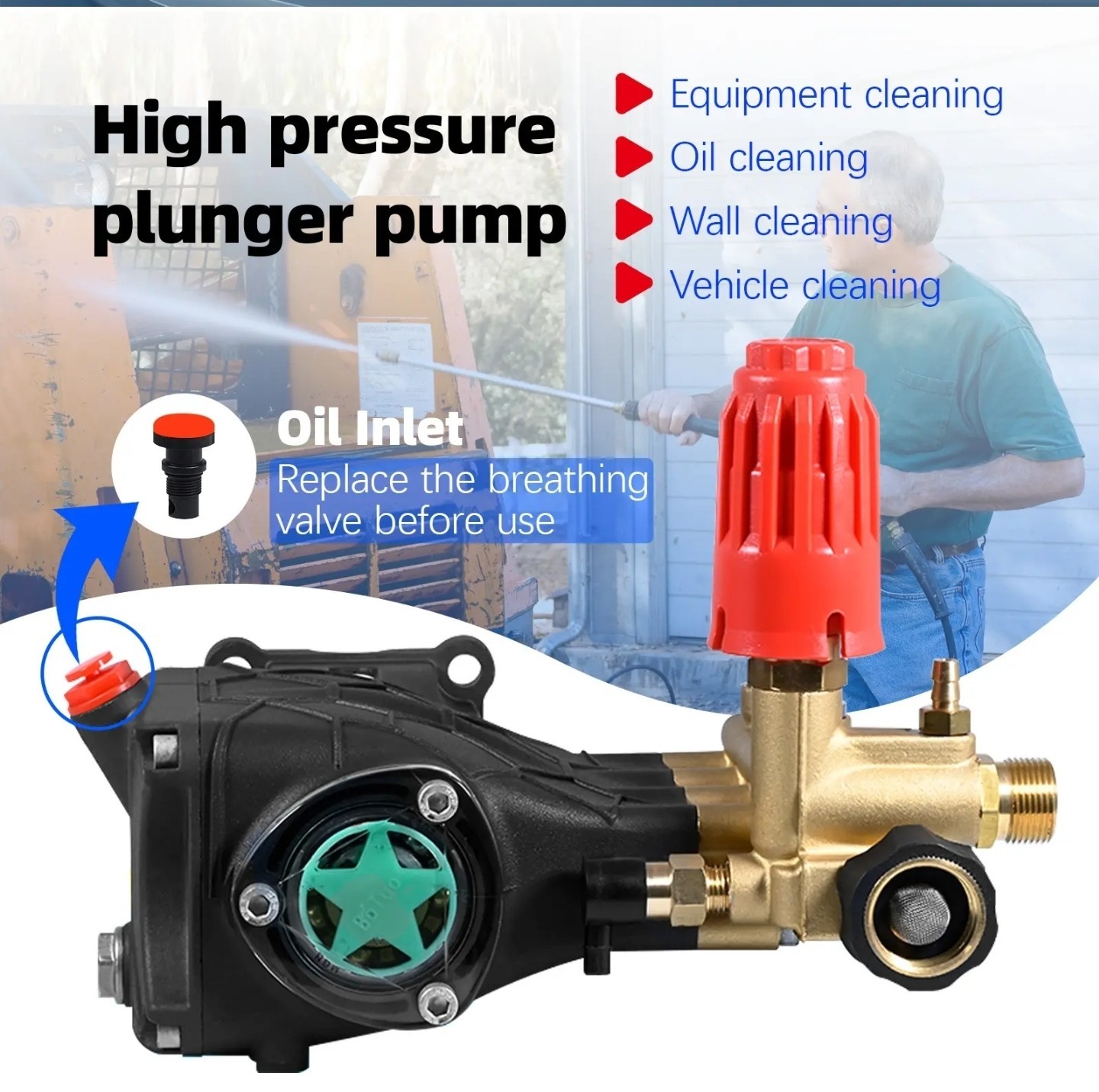 Pressure Washer Pump 3/4″ Shaft Horizontal Triplex Plunger 3300 PSI 2.5GPM