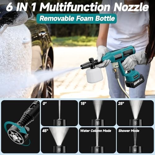 Portable Cordless Pressure Washer 700PSI, 4.0Ah Battery, 6-in-1 Nozzle, 5M Hose