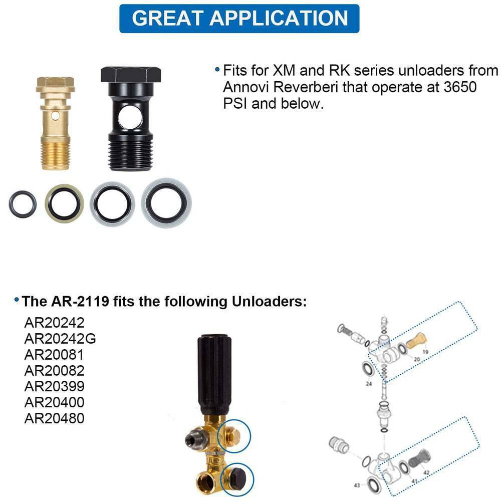 AR2119 Gymatic 3/B Unloader Mounting Bolt Kit for XM& RK series Annovi Reverberi