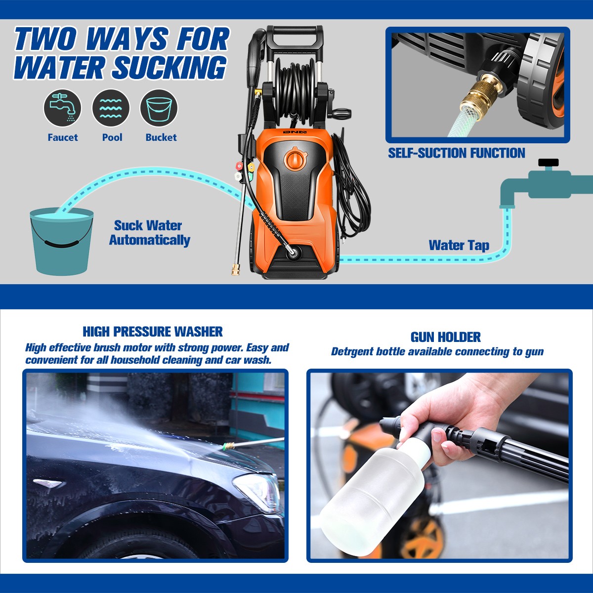 2176 PSI 2.4 GPM High-Pressure Electric Power Cleaner Car Washer Machine Orange