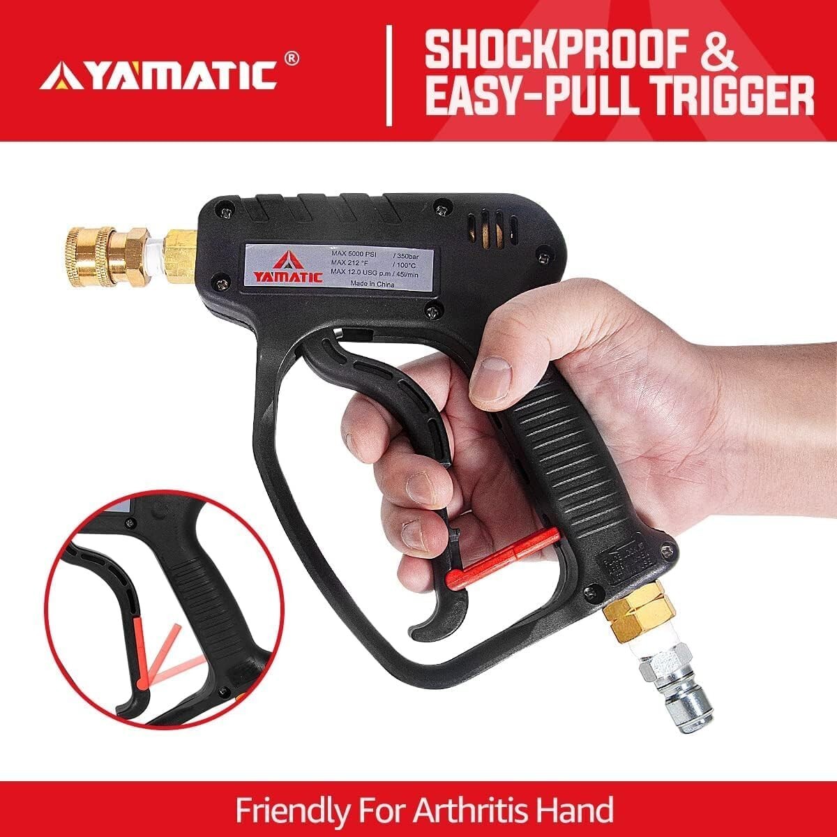 Pressure Washer Gun 5000 PSI – 3/8″ Swivel Plug & M22-14mm Coupler, Power Was…