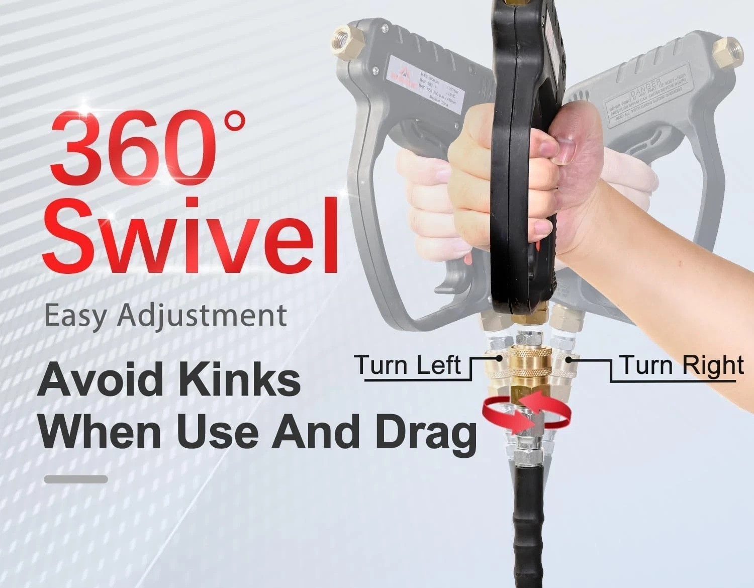 Pressure Washer Hose 50 FT Rubber Steel Wire Braided Non-Marking Cold Hot Water