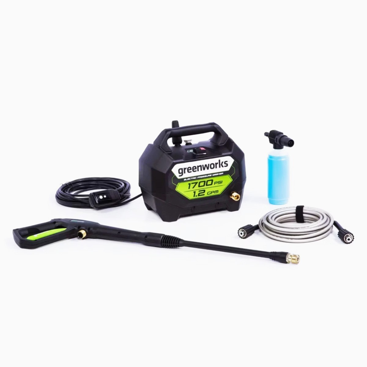 Greenworks 1700 Psi Hand-Carry Pressure Washer PW1603 20Ft Hose 35Ft Cord 2 Nozz