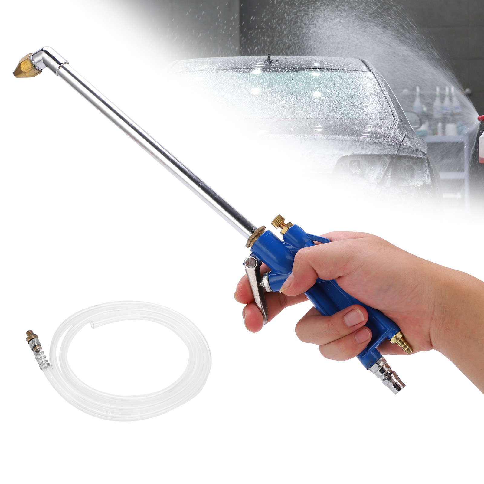 Car Washer Water Spray Gun Steel With 120cm/47in Long Hose Universal For Engine