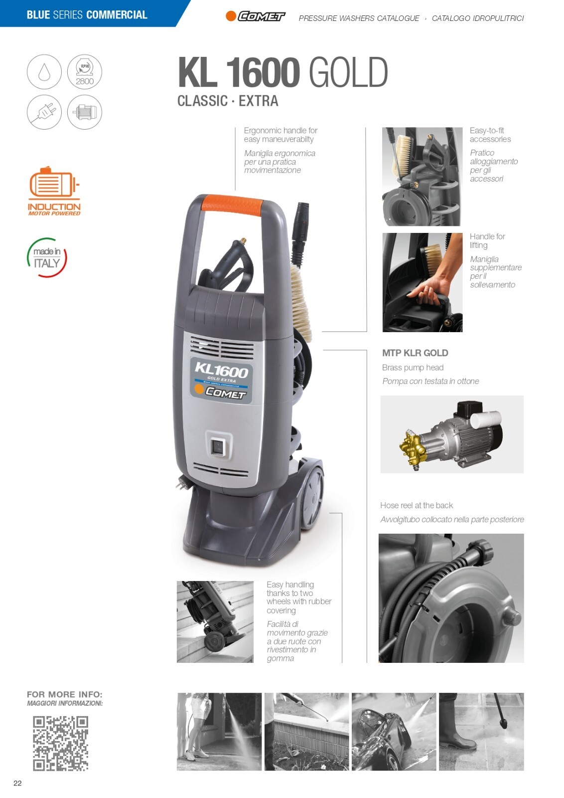 COMET KL 1600 GOLD EXTRA SEMI-PROFESSIONAL PRESSURE WASHER 150 BAR AND HOSE REEL