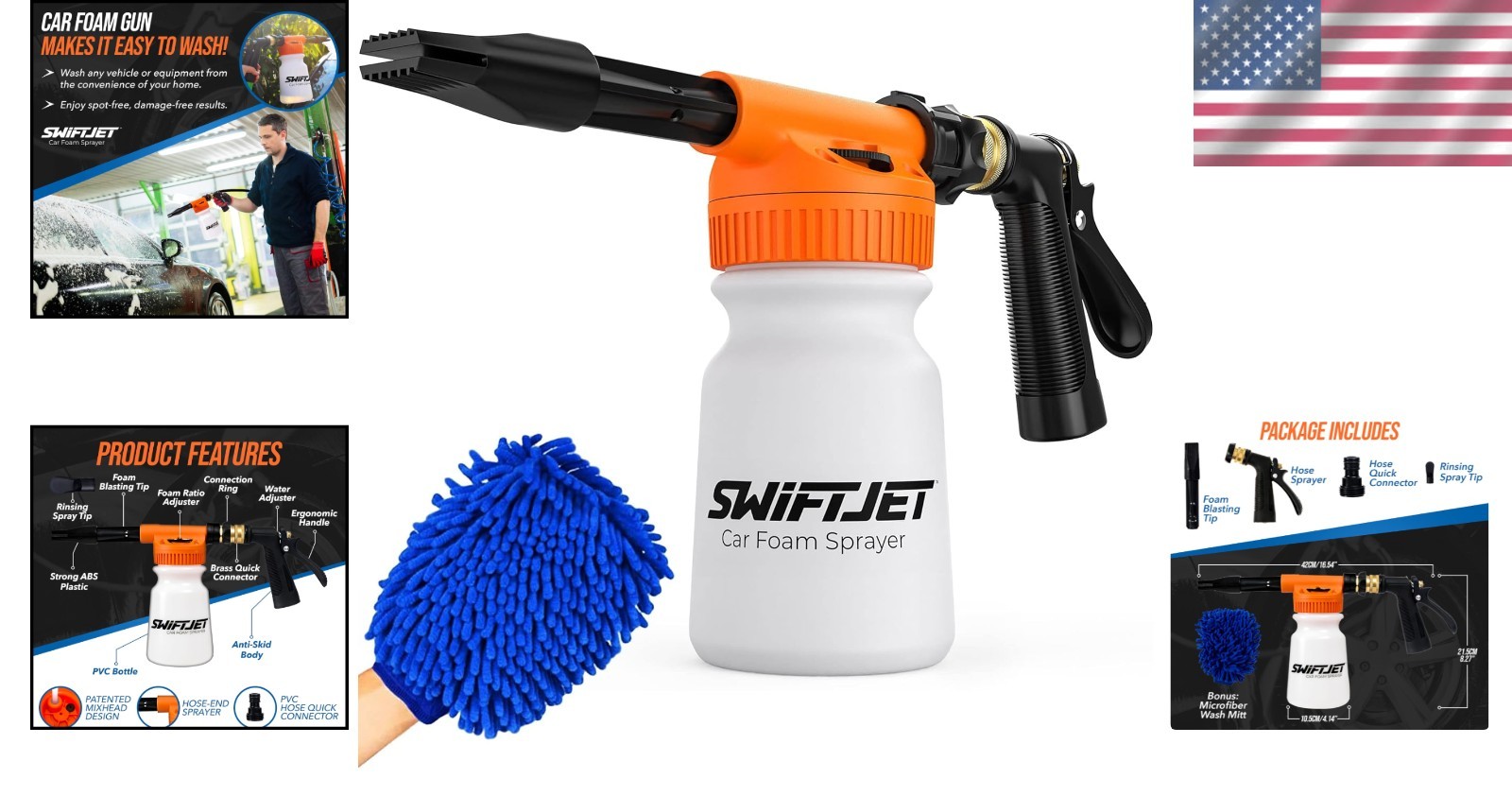 Foam Cannon Car Wash Kit – Adjustable Foam Gun & Microfiber Mitt Included