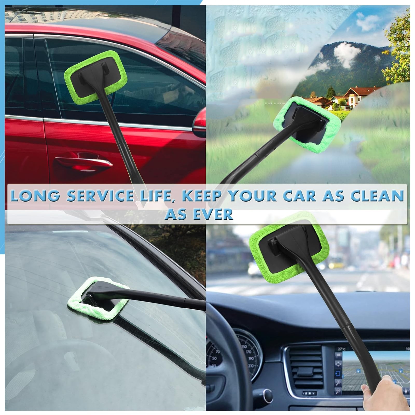 WenMei Car Cleaning Window Tool,Car Exterior&Inside Windshield Green
