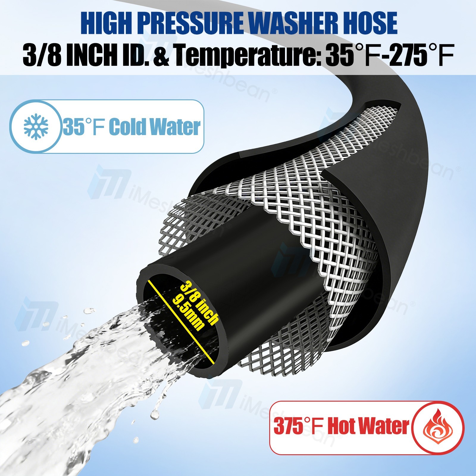 Hot&Cold Water Pressure Washer Hose 3/8″ x50/100ft 6000psi Extension 1/2-Braided