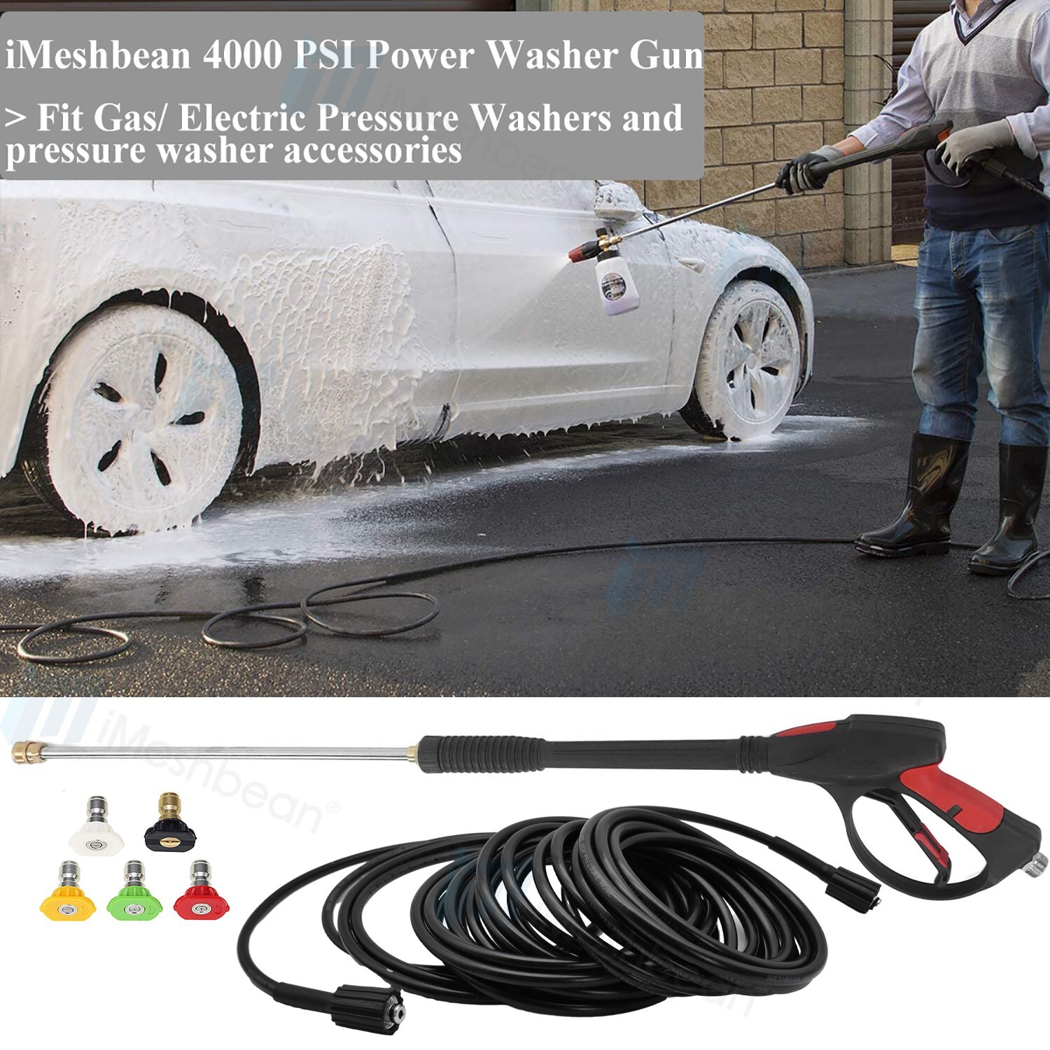 High Pressure 4000PSI Car Power Washer Gun Spray Wand Lance Nozzle and Hose Kit