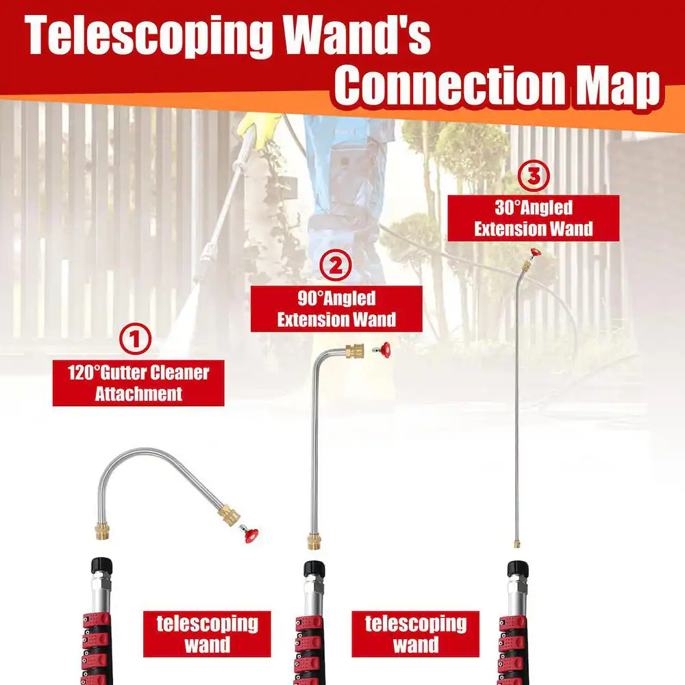 24 Ft. Telescoping Pressure Washer Extension Sprayer Wand Telescopic Gutter Clea
