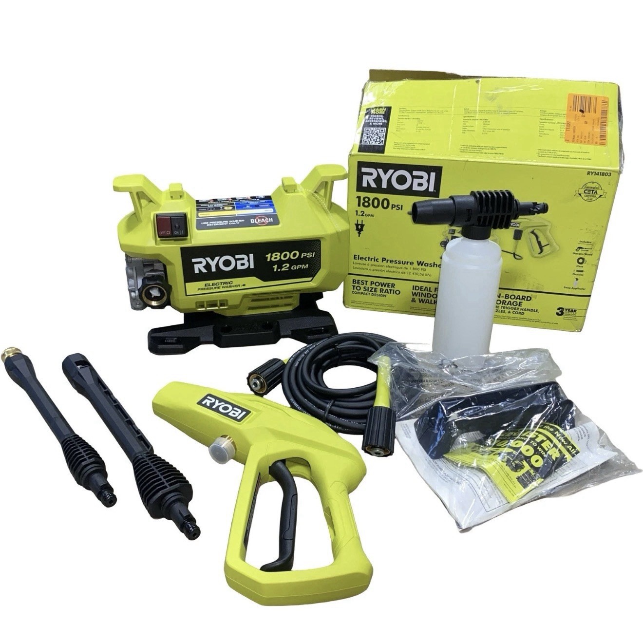 RYOBI 1800 PSI 1.2 GPM Cold Water Corded Electric Pressure Washer RY141803