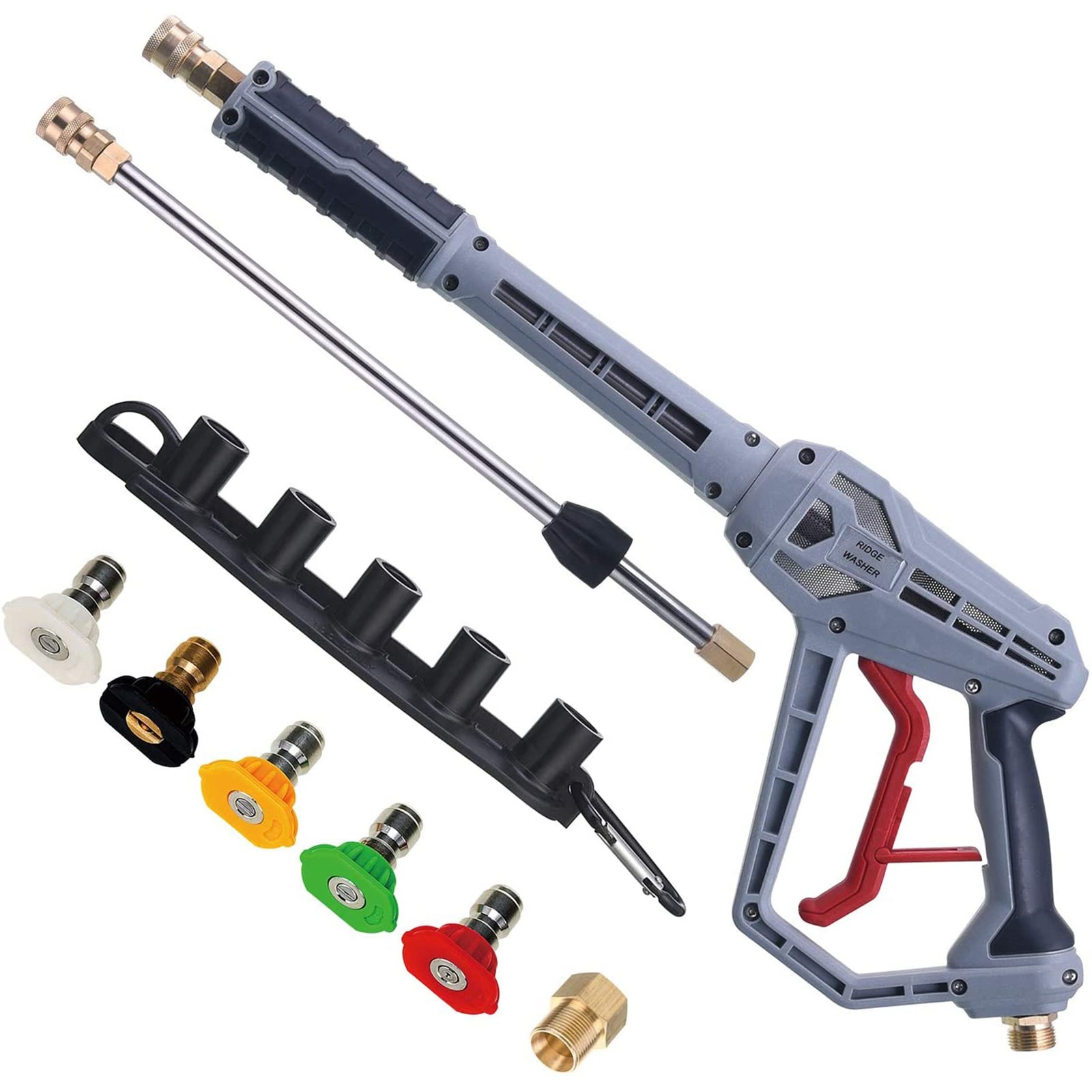 Pressure Washer Gun Extension Wand M22 Fitting 5 Nozzle Tips Holder 40in