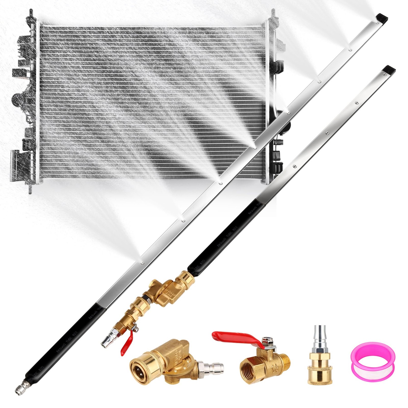 48″ and 24″ Radiator Cleaning Wand Set, 8 Nozzle Tips Pressure Washer Wand wi…