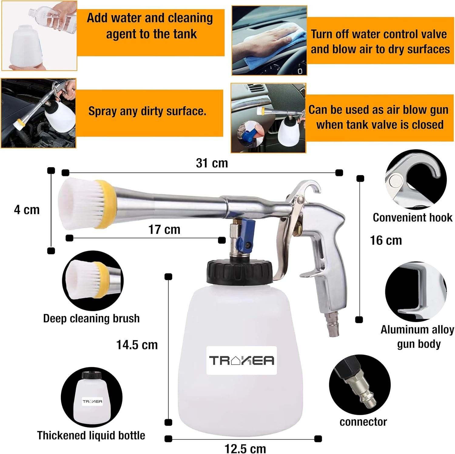 Premium Tornado Car Cleaning Gun, 6-9.2 P High Pressure Air Blow Gun with 2 Set