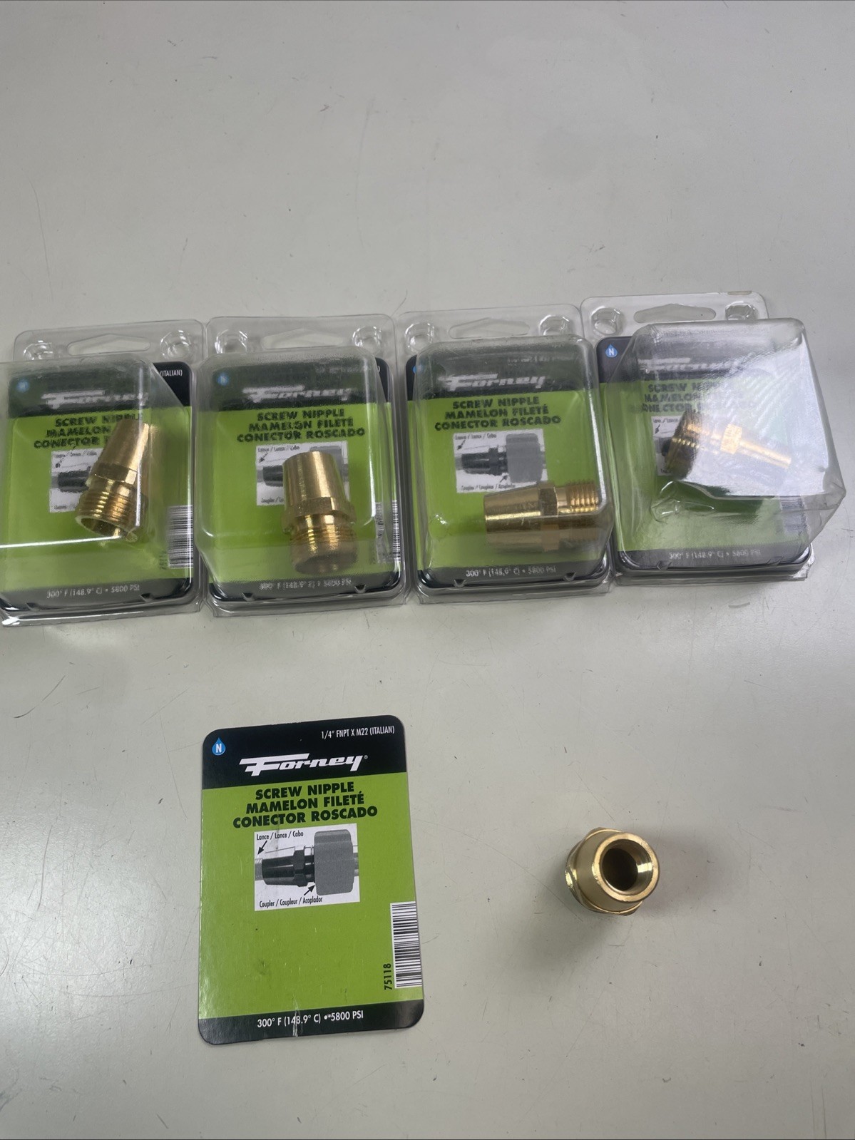 Forney 75118 Screw Nipple 1/4” FNPT x M22 Fitting (5 Pack)