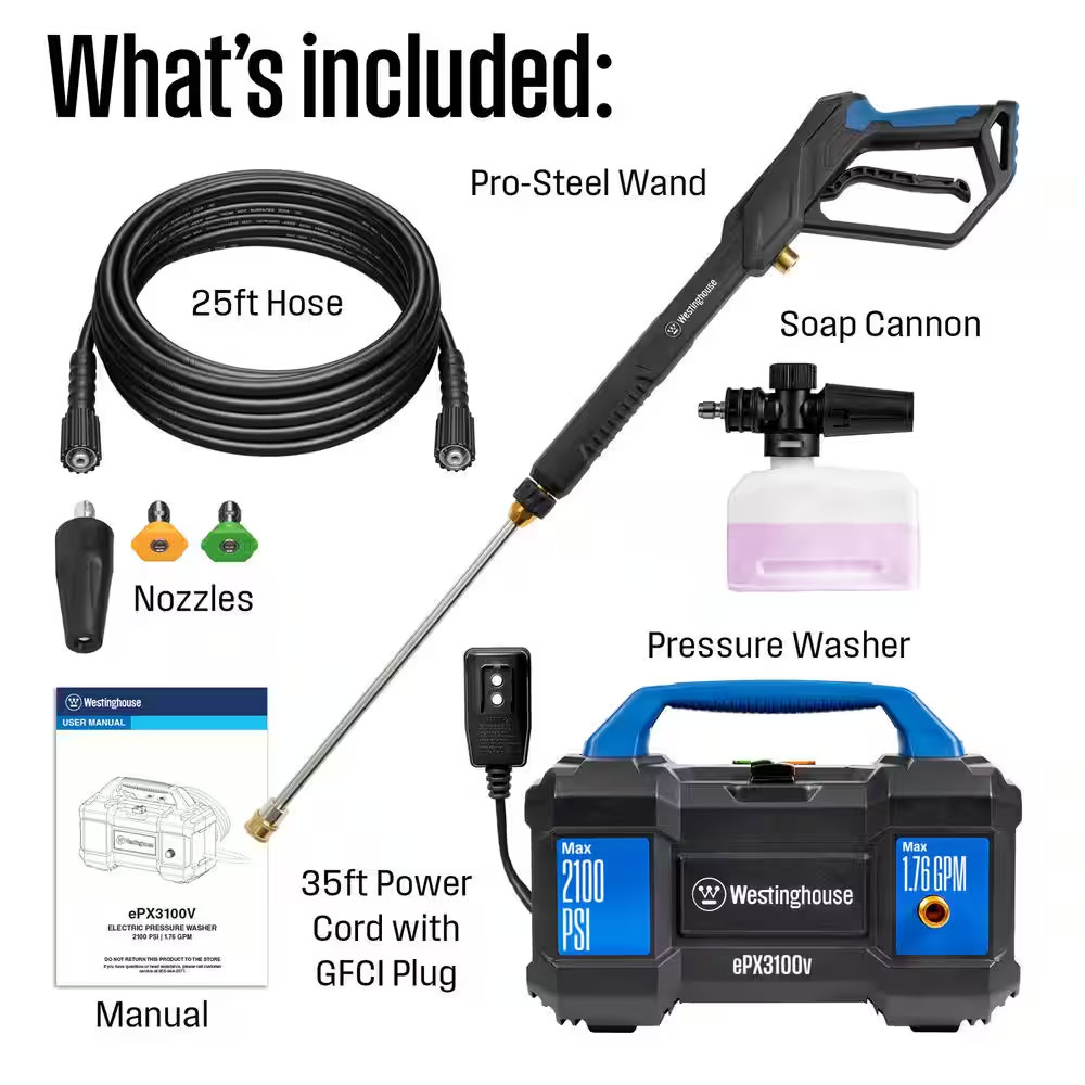 2100 Max PSI 1.76 Max GPM 13A Cold Water Handheld Electric Pressure Washer with