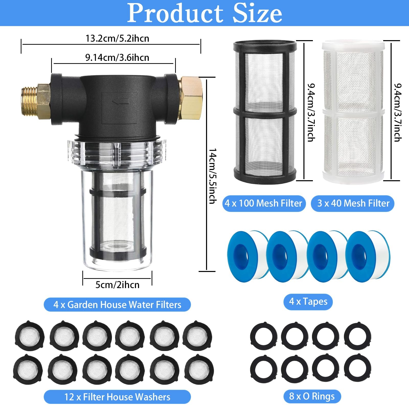 4 Pcs Washing Machine Water Filter with 40 Mesh 100 Mesh Screen Garden Hose P…