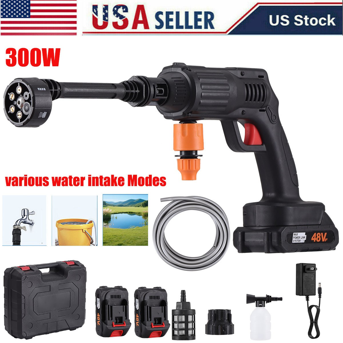 Cordless Pressure Washer, 300W Portable Power Washer with 6-in-1 Nozzle