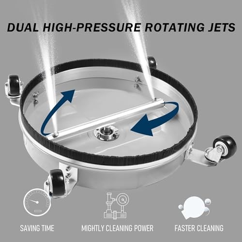 19″ Pressure Washer Surface Cleaner 4 Wheels 4000 PSI Stainless