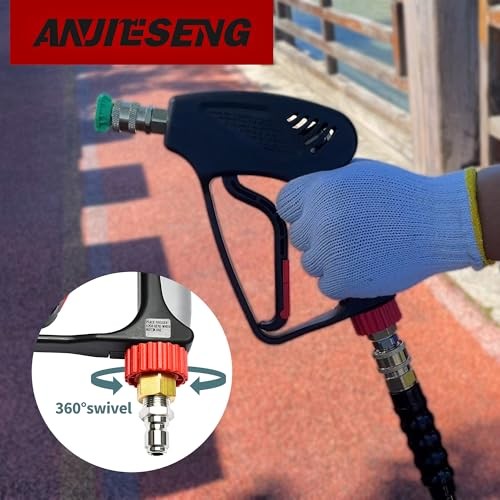 ANJIESENG SHORT PRESSURE WASHER GUN WITH 360 SWIVEL 5000 PSI / 10.5 GPM – BLACK