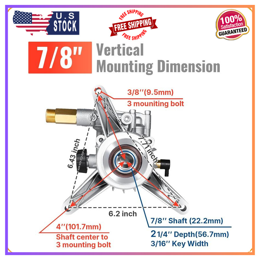 YAMATIC 7/8″ Shaft Vertical Pressure Washer Pump, 3000 PSI, 2.5 GPM Replacement