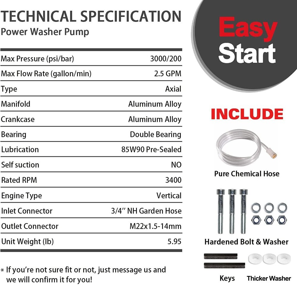 YAMATIC Power Pressure Washer Pump 3000 PSI 7/8″ Shaft Vertical 2.5 GPM
