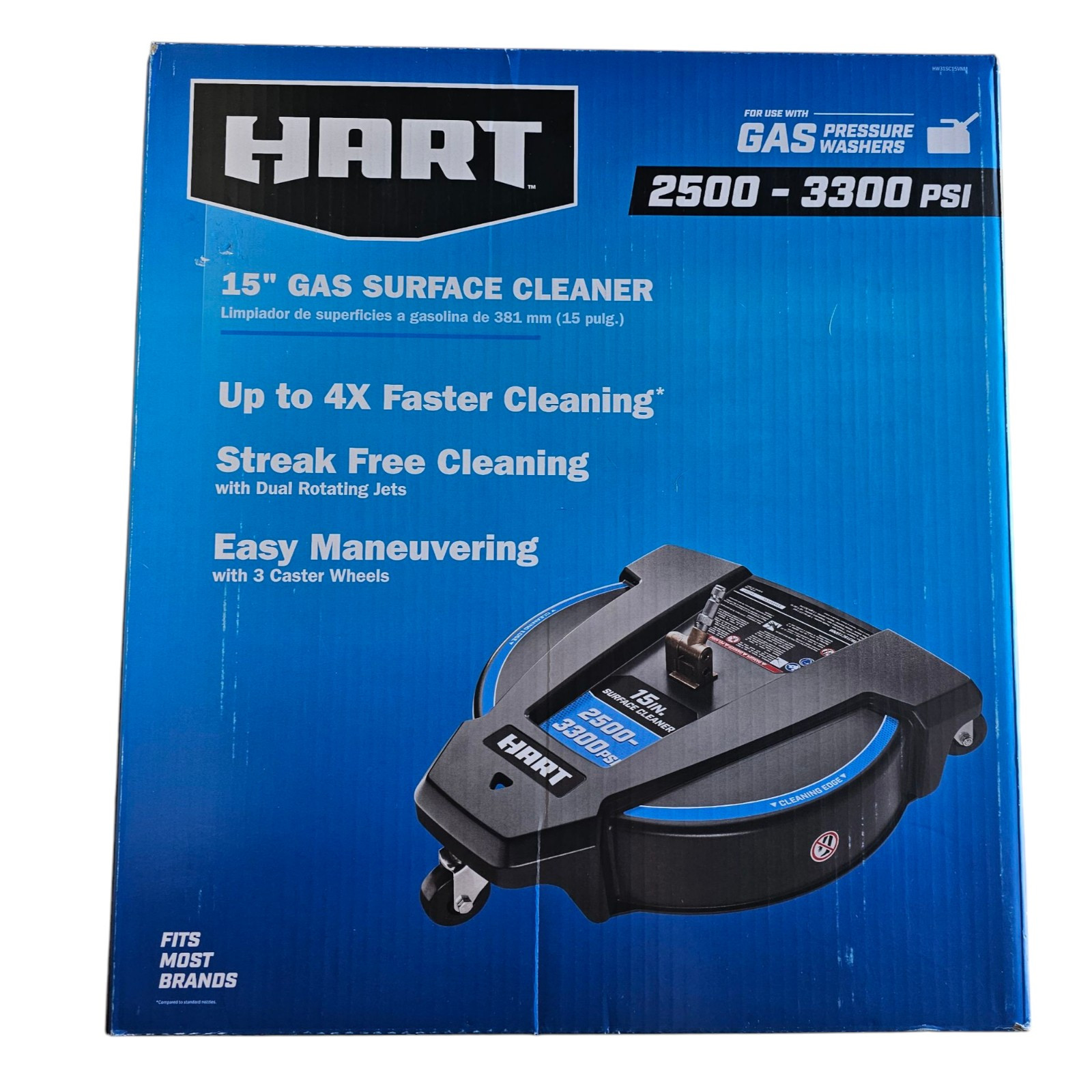HART – New 15” Gas Surface Cleaner Pressure Washer Broom Caster 1/4” Connector