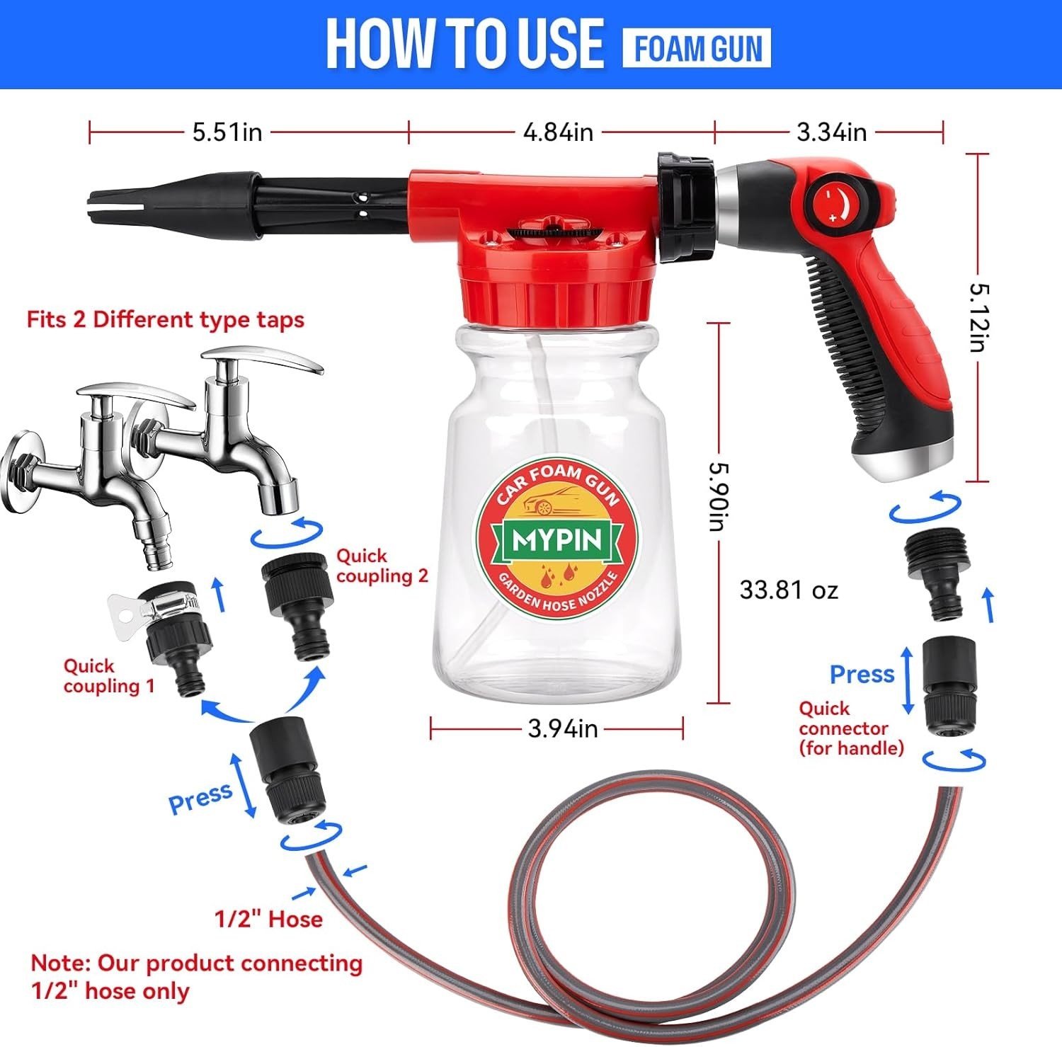 16-in-1 Car Wash Foam Gun & Garden Sprayer with Adjustable Pressure 2.5-6 Bars