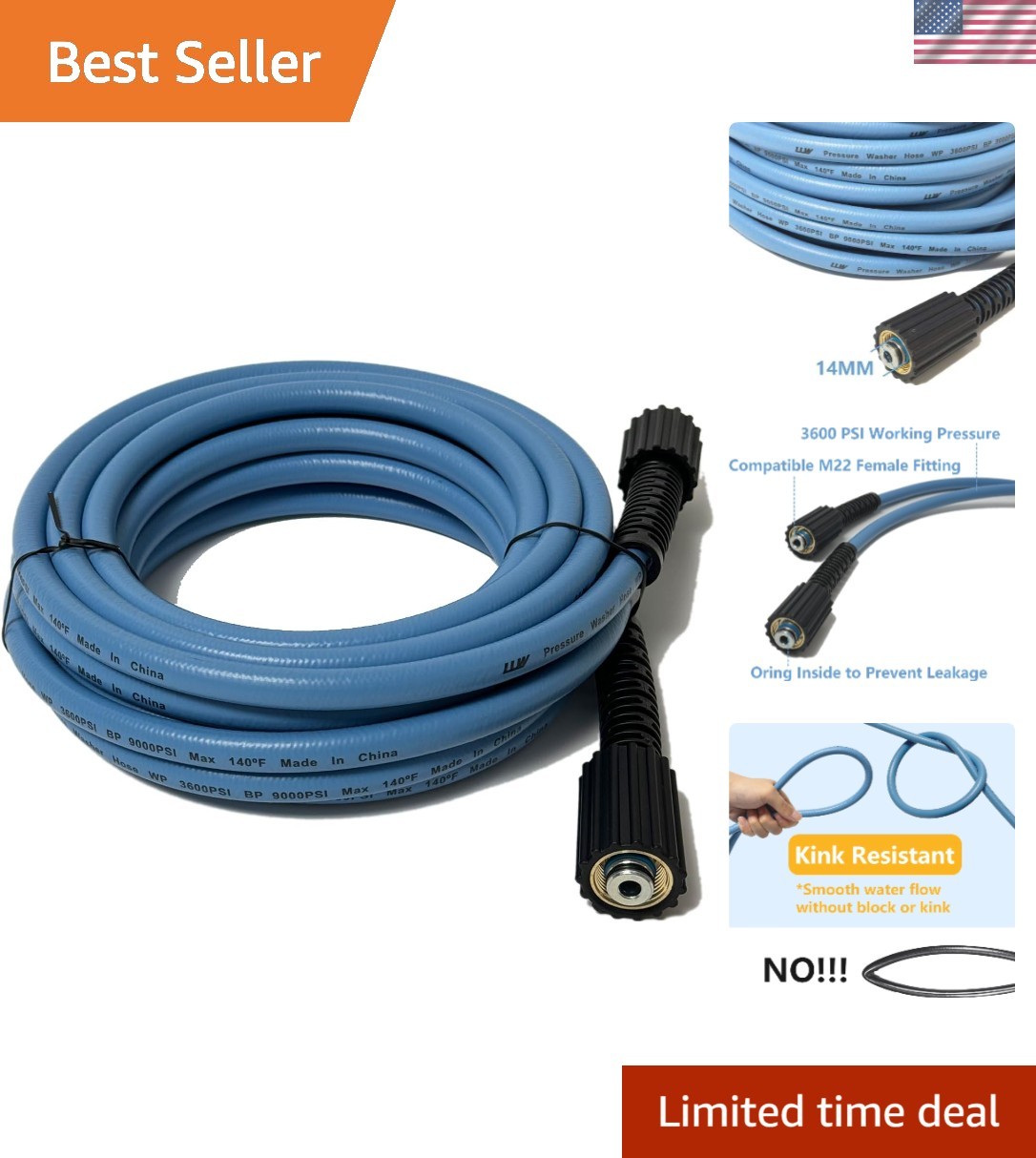 Durable 25FT 1/4-inch Pressure Washer Hose – 3600PSI Compatible with All Brands