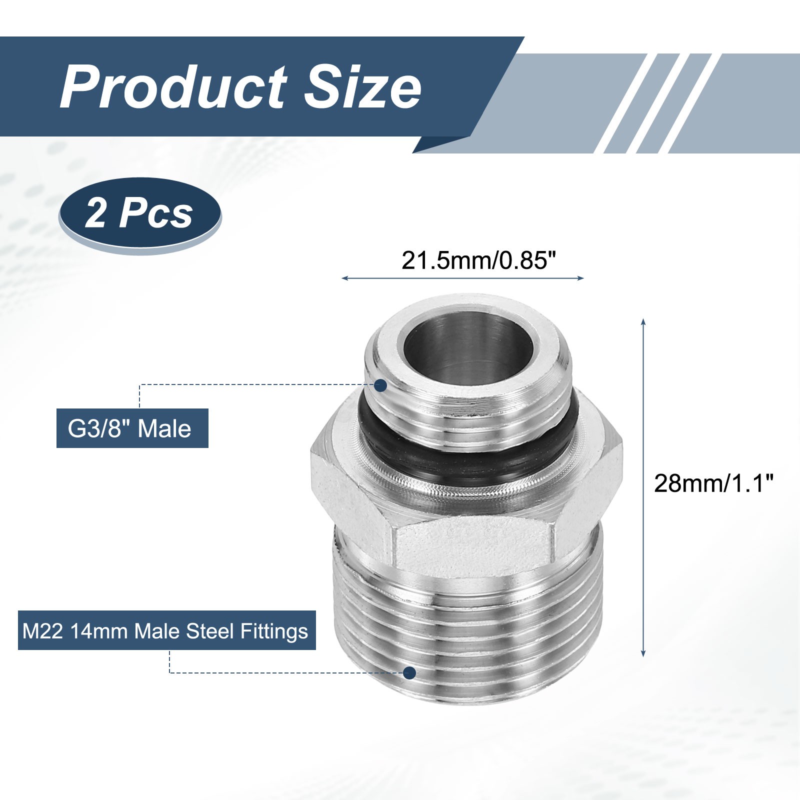 2Pcs Pressure Washer Adapter, for G3/8″ Male to M22 14mm Male Steel