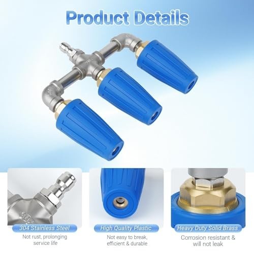 3-in-1 Turbo Nozzle for Pressure Washer, 360° Rotating, 4000-5000 PSI, Quick Con