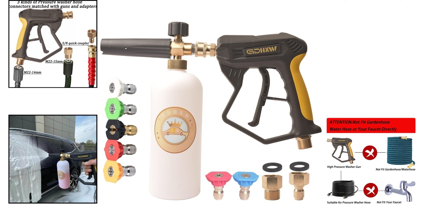 High Pressure Washer Gun with Foam Cannon 5000 PSI Car Wash Nozzles Kit