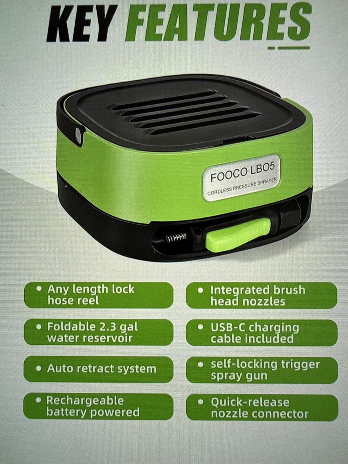 Portable Cordless Electric Sprayer, 3.2 Gal Water Tank, 3 Nozzles, Rechargeable