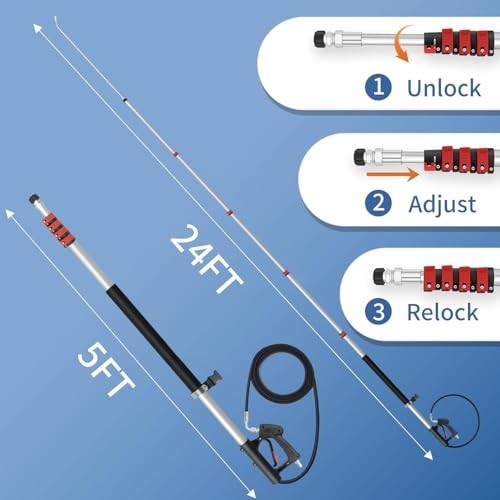 24FT Telescoping Pressure Washer Wand Kit – 2 Extension Poles, Gutter 24FT PRO
