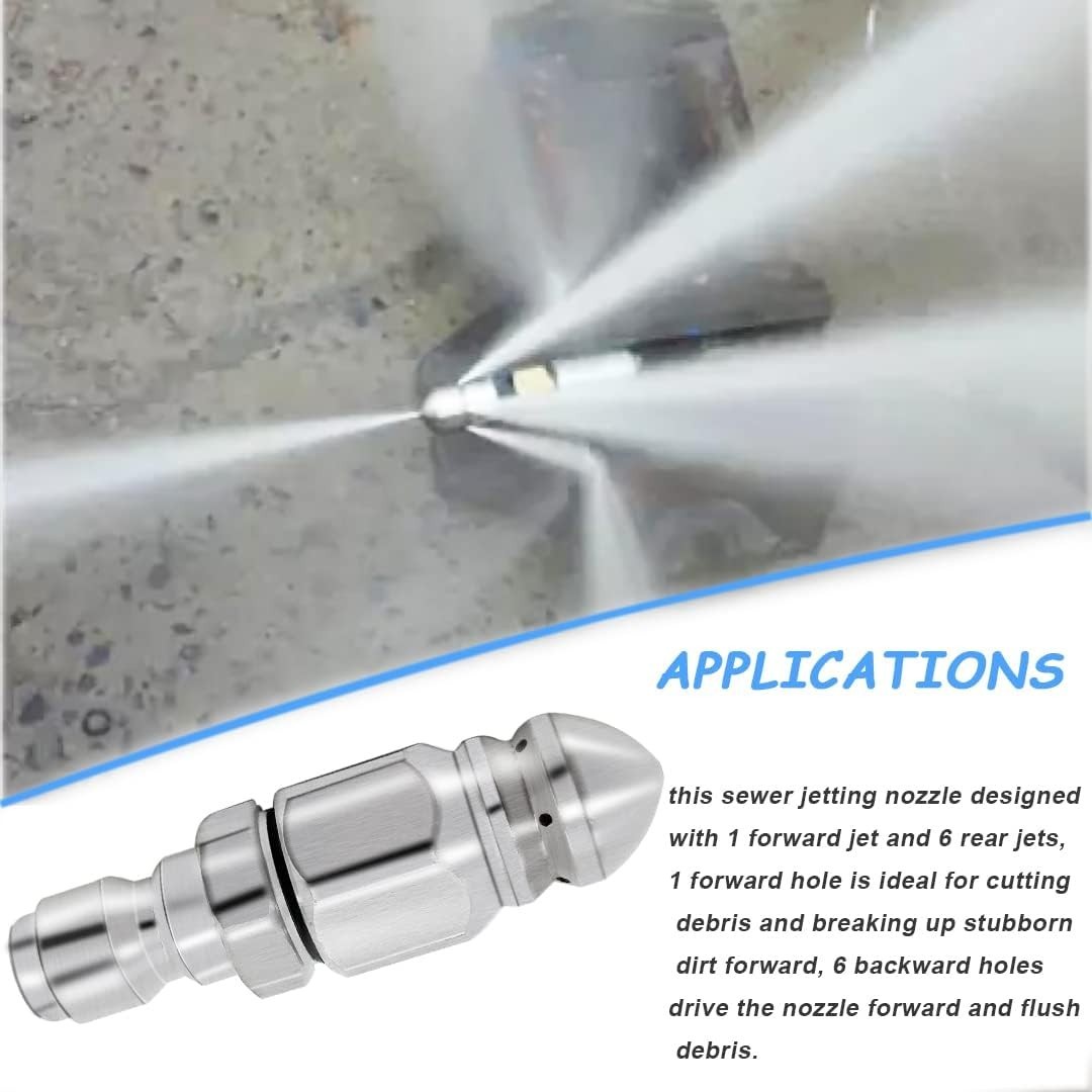 1 Set Stainless Steel Pressure Washer Sewer Jetter Nozzle, 1/4″ Quick Connect…