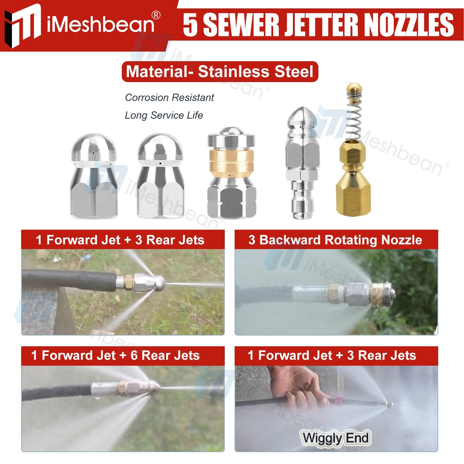 Sewer Jetter Kit for Pressure Washer 50FT 1/4″ M-NPT Drain Cleaner Hose 5800PSI