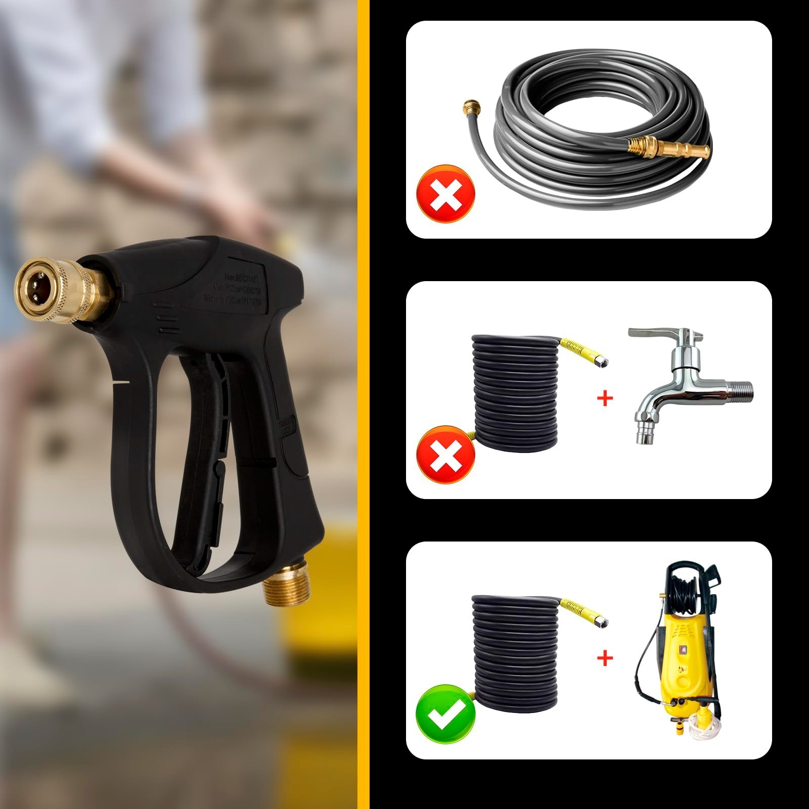 High-Pressure Washer Gun 4350 PSI, 1/4″ Quick Connector, 5 Nozzle Tips, M22 Fitt