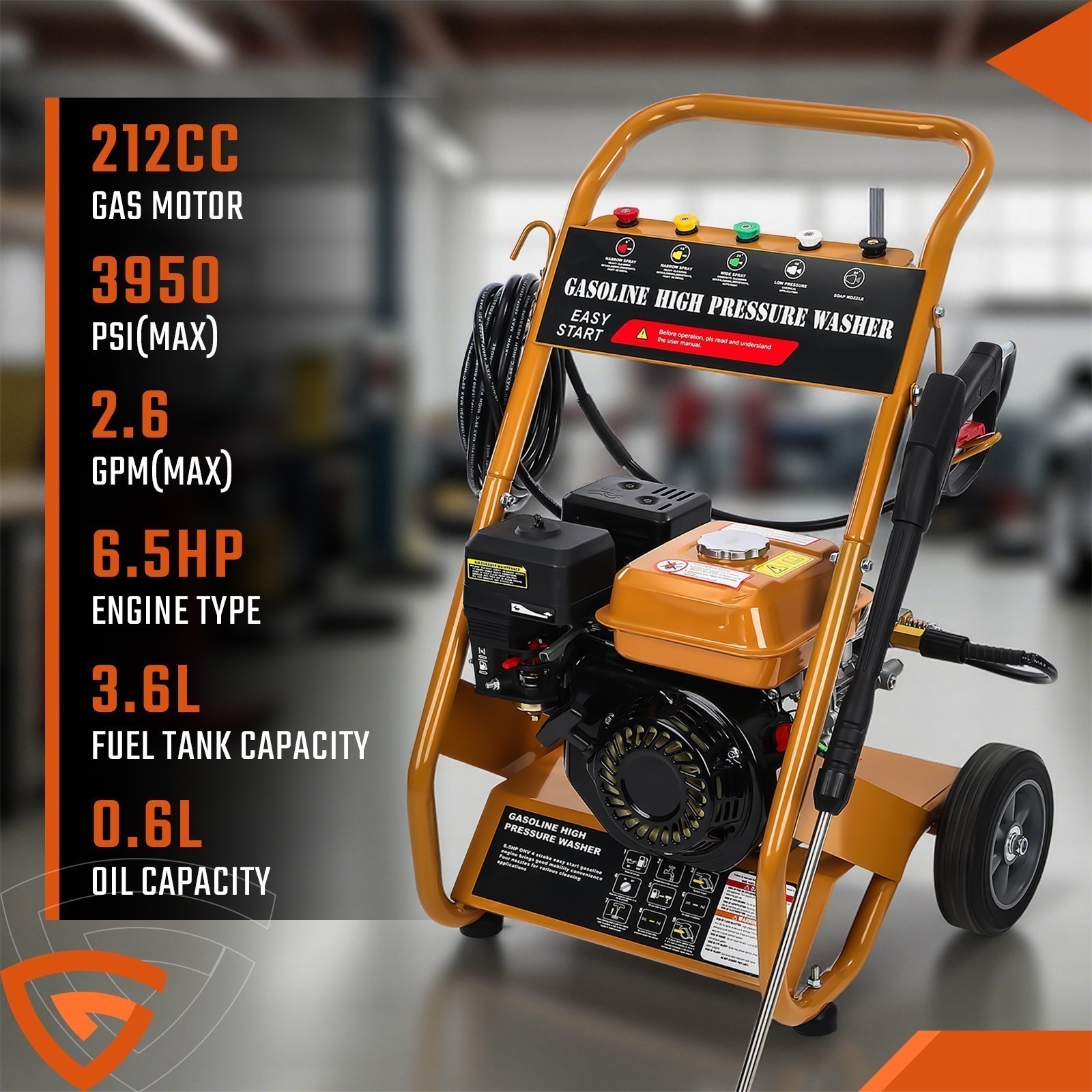Gas Pressure Washer Gas Powered Washer 3950 PSI 2.6 GPM 212cc With 5 Nozzles