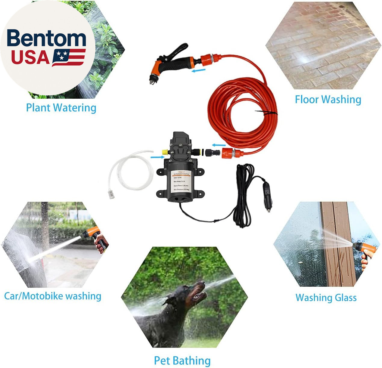 Electric Pressure Washer Pump, 12V 100W Portable High Pressure Power Intelligent