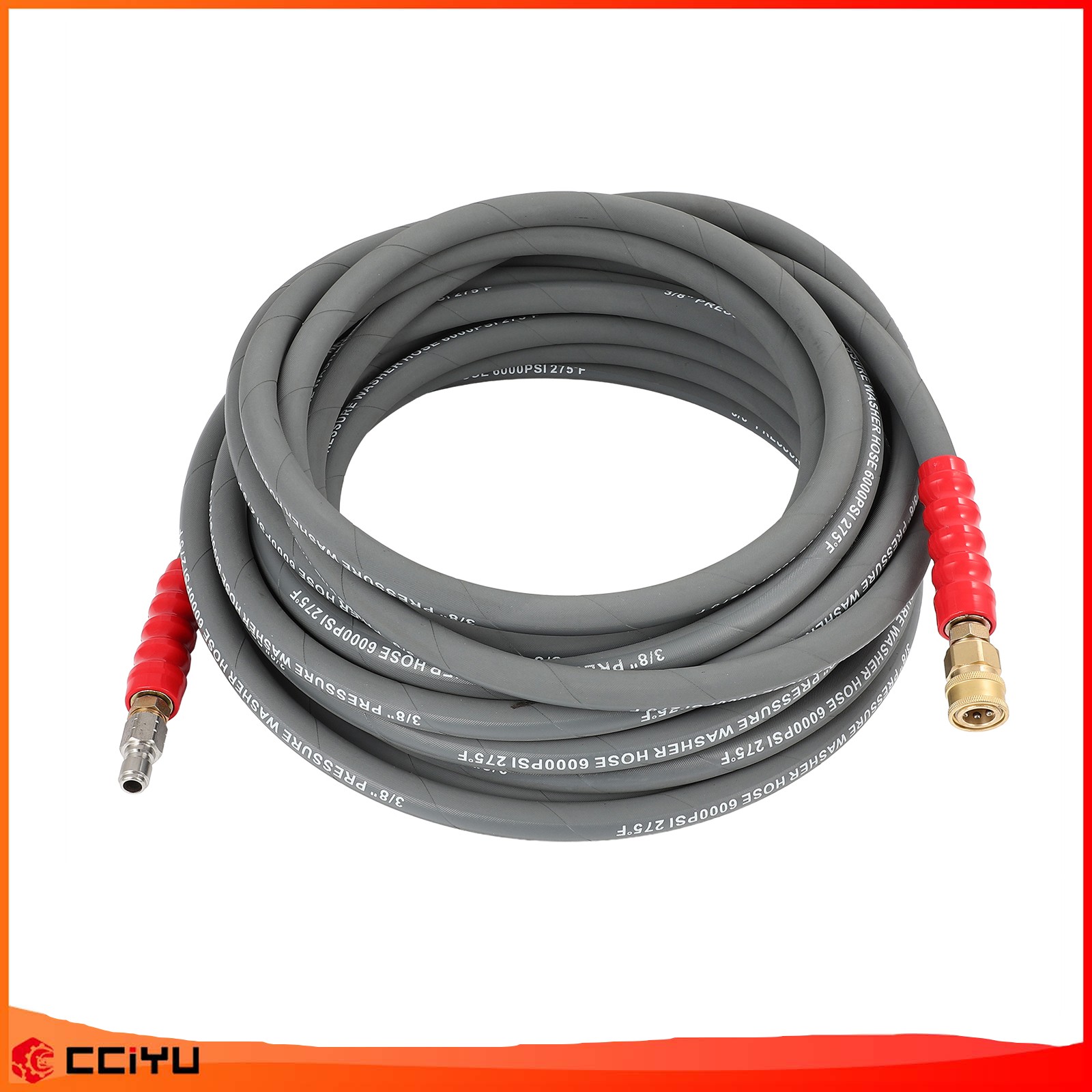 3/8″ x 50ft 6000psi Hot Water Pressure Washer Hose 2-Braid R2 Gray