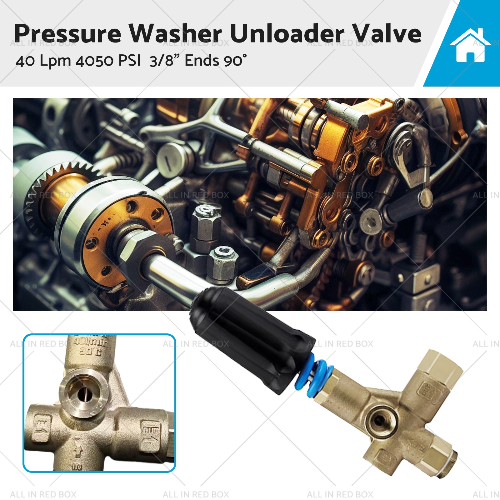 Pressure Washer Unloader Valve 40 Lpm 4050 PSI 90° 3/8″ Suitable for 4500 p