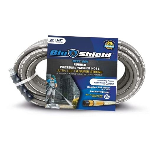 BluShield PW1425-NM 1/4″ x 25′ Polyester Braided Rubber Pressure Washer Hose,