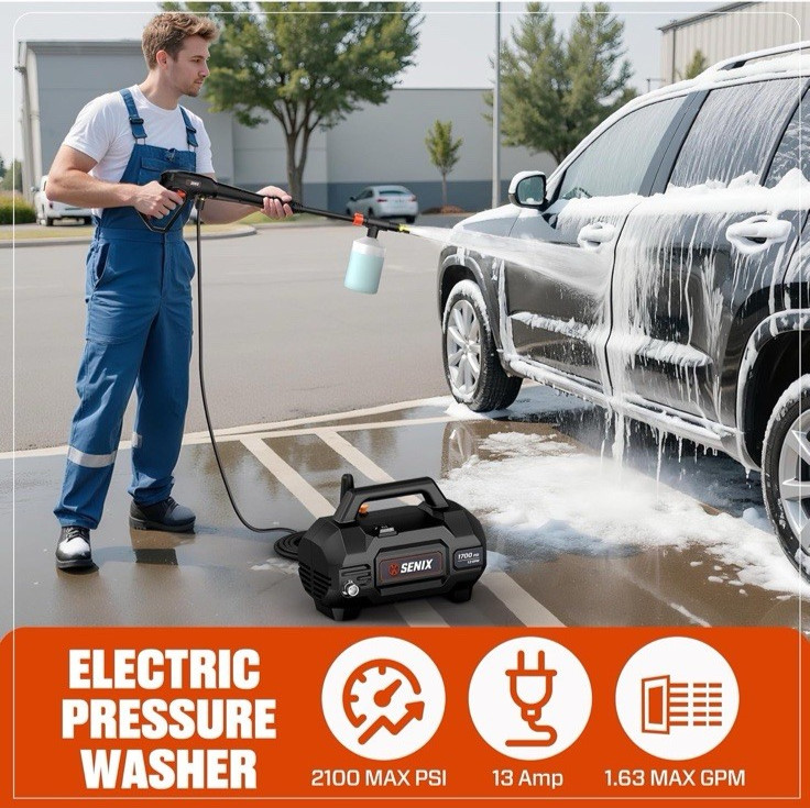 13 Amp Electric Pressure Washer – 1700 PSI, 1.2 GPM, 20ft Hose