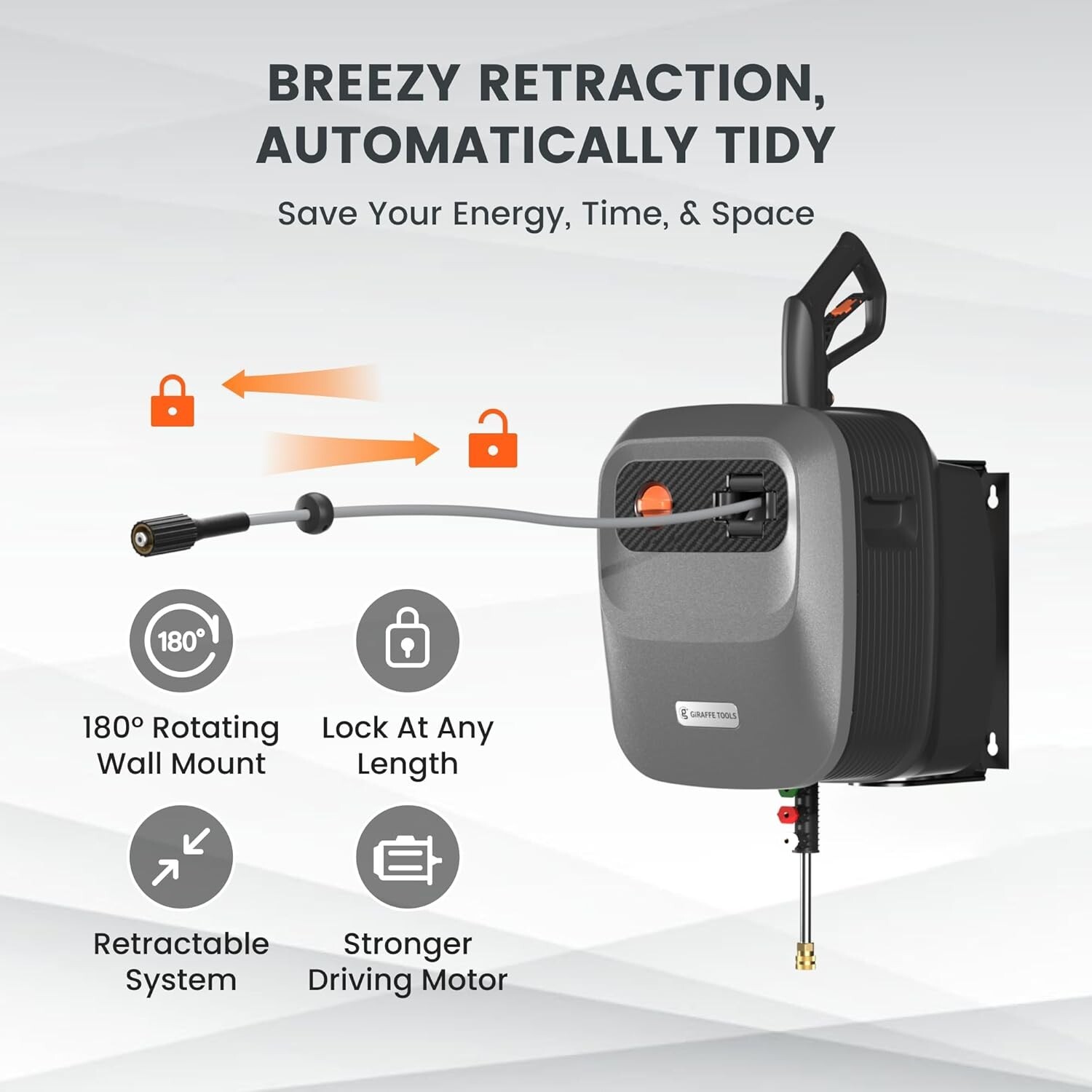 Giraffe Tools Electric Pressure Washer 2200 PSI Power Washer Hose Reel 65 Feet