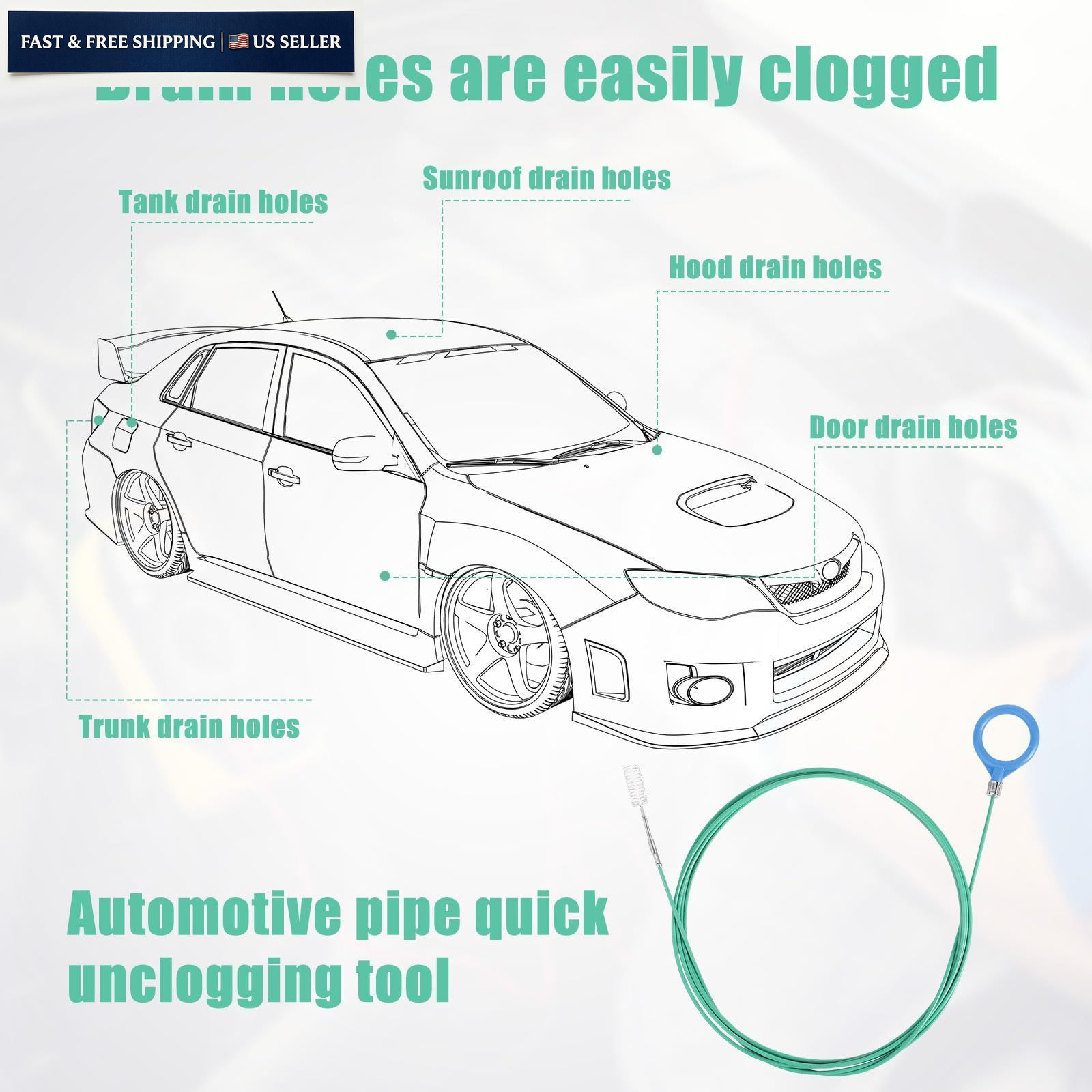 Auto Sunroof Drain Cleaning Tool, 118in Long as shown in the detailed picture