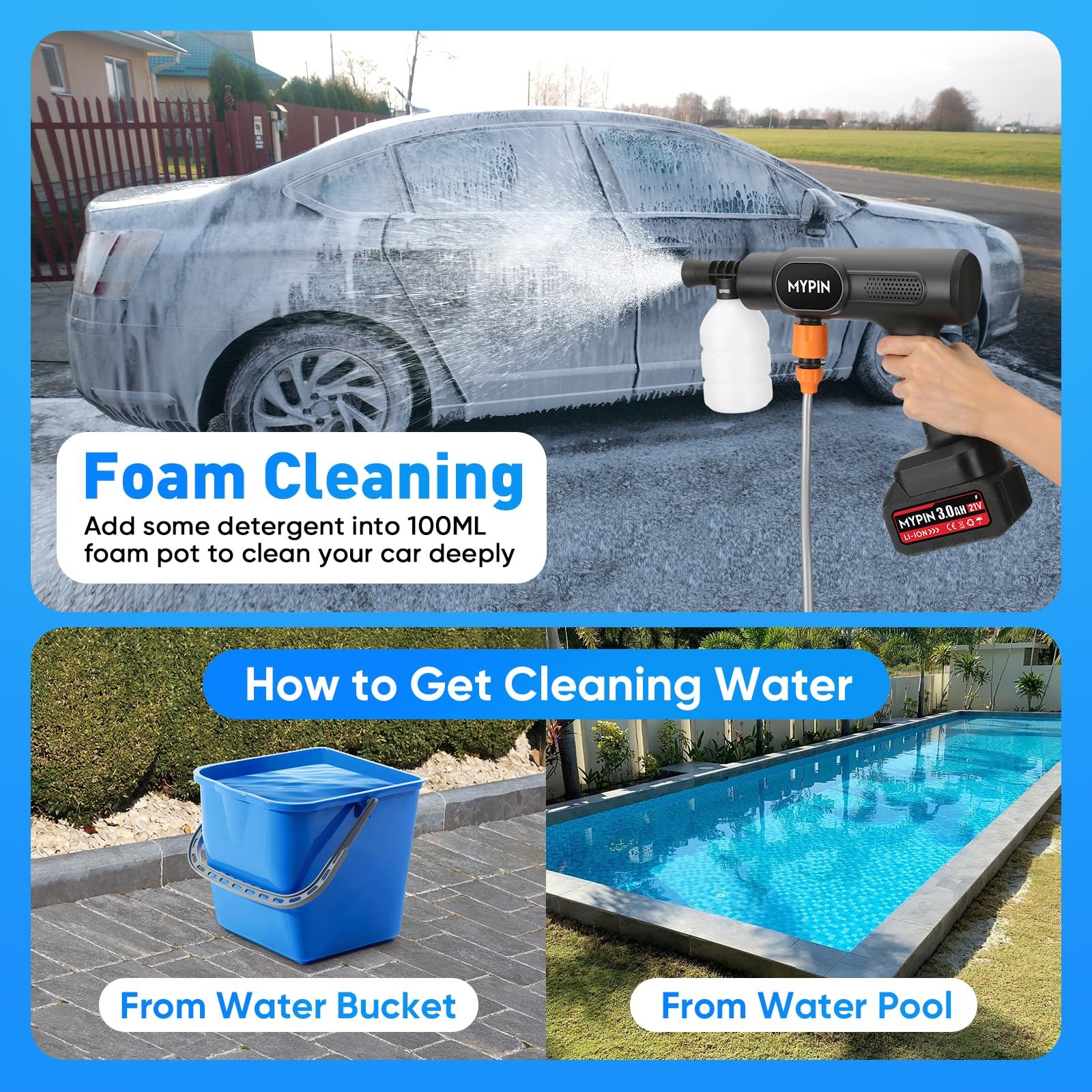 Portable Cordless 600PSI Pressure Washer, Handheld Cleaning Tool for Car